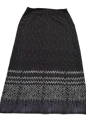 Vintage Jessica Black Maxi Skirt Silver Metallic Pattern -  (Size 14)